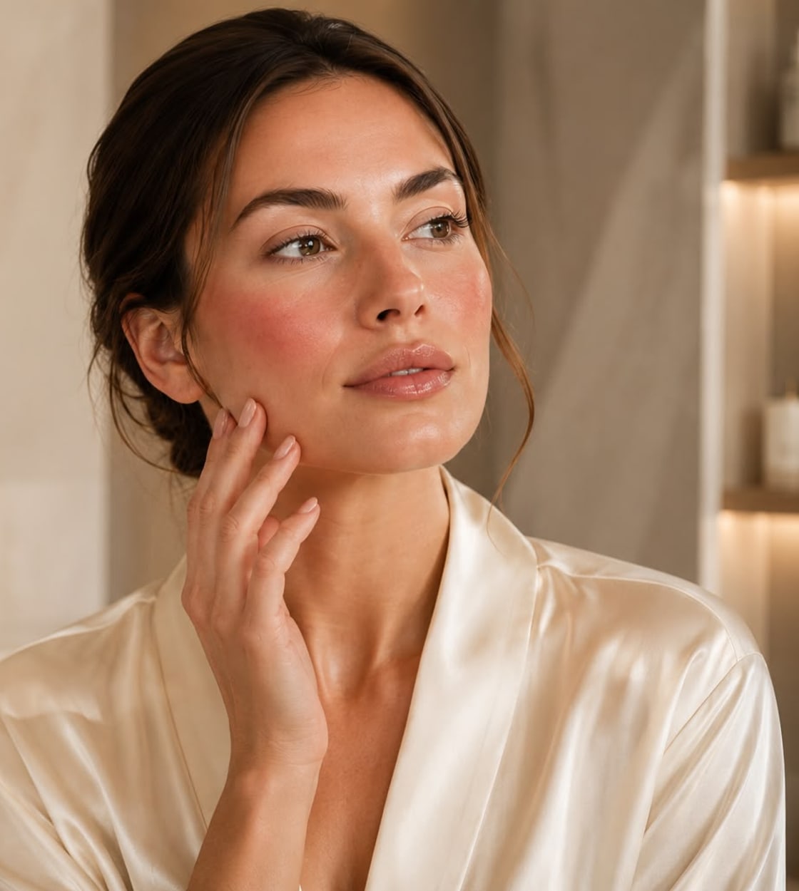 A woman with calm, balanced and healthy skin