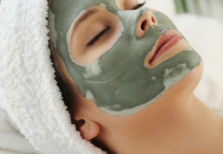 A face mid-treatment during a skin therapy session