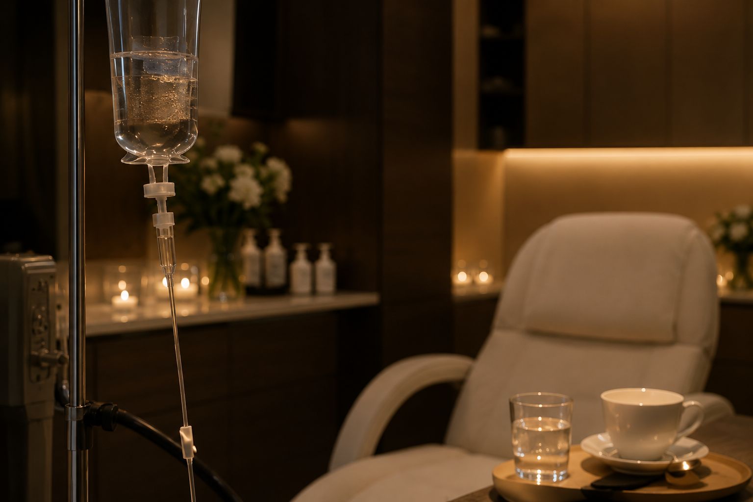 Wellness and longevity — IV drip in a quiet clinic room