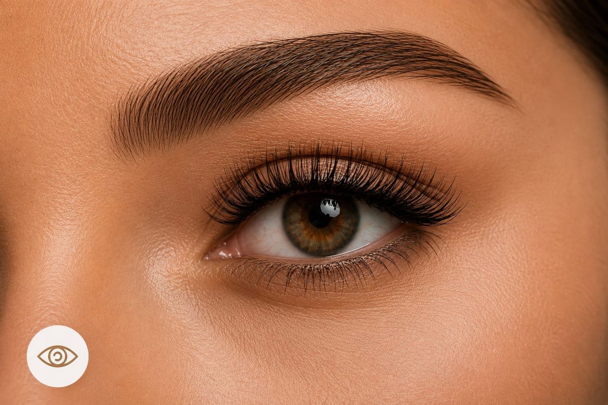 Close-up of long, defined eyelash extensions