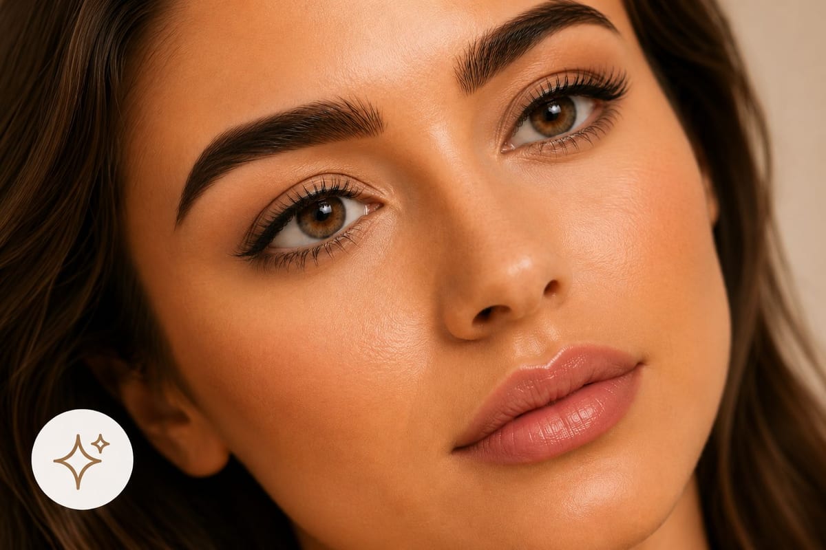 Close-up of defined brows and natural semi-permanent makeup