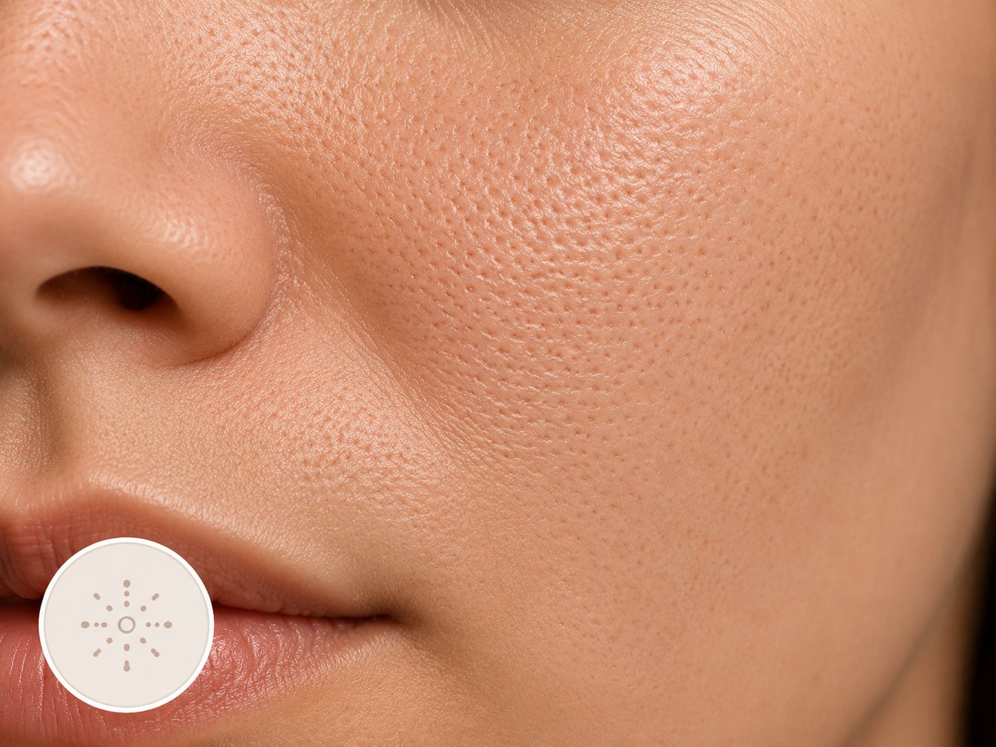 Close-up of cheek skin texture beside the nose