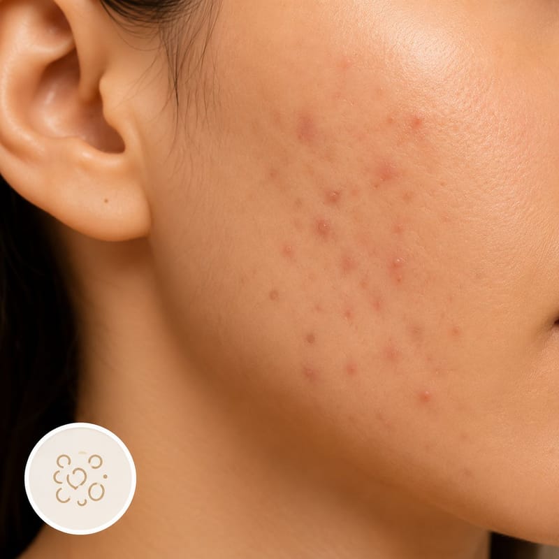 Close-up of a cheek with acne and congestion