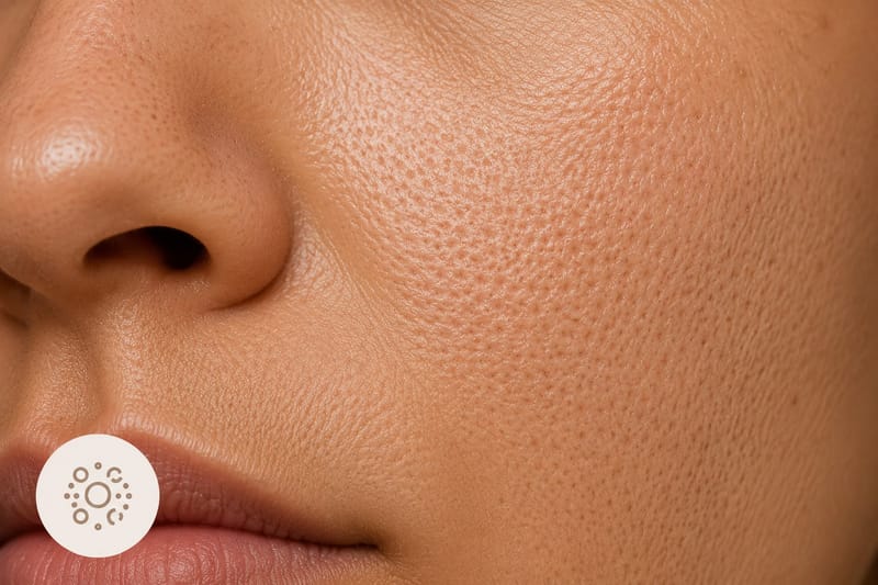 Close-up of skin showing enlarged pores beside the nose