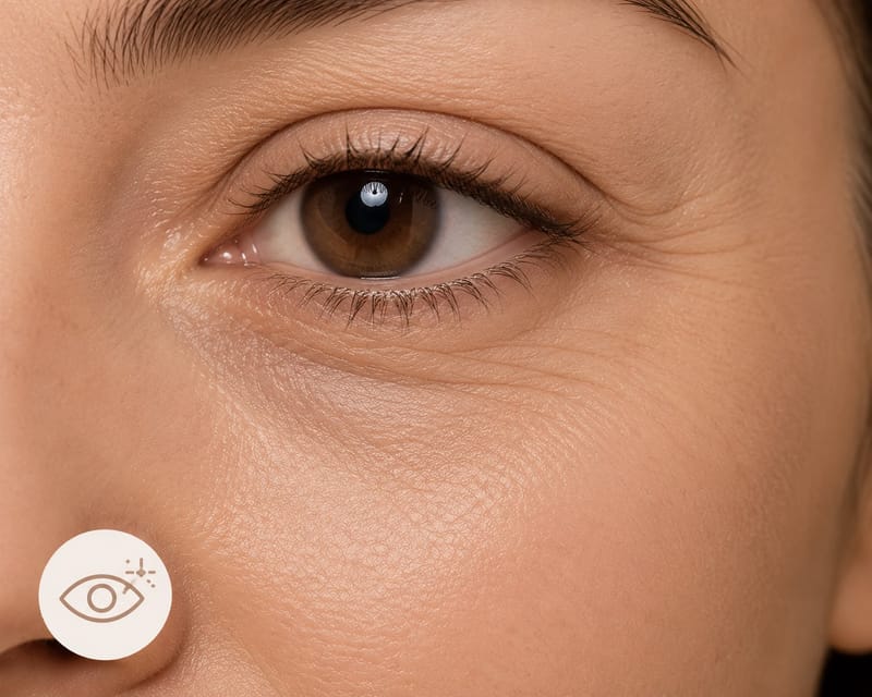 Close-up of the eye area with under-eye fine lines