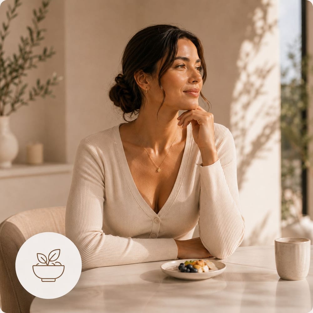 A woman enjoying a healthy, balanced meal